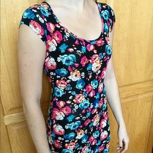 Women Short Black & Floral Bodycon Party Dress